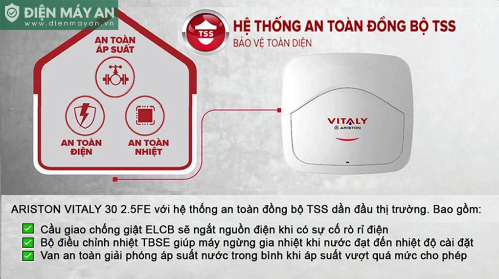 Bình nóng lạnh Ariston 30 lít VITALY 30 2.5 FE